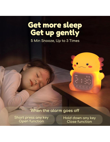 Reloj Despertador Digital Yiliaw Axolotl Rosa con Luz 7 Colores