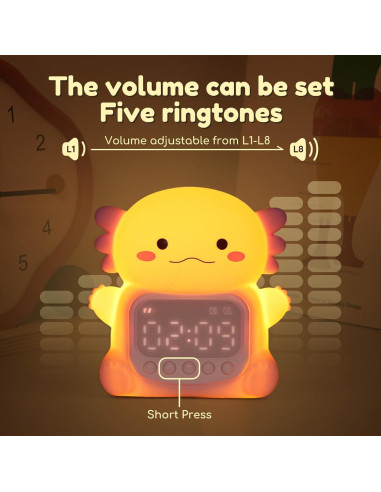 Reloj Despertador Digital Yiliaw Axolotl Rosa con Luz 7 Colores