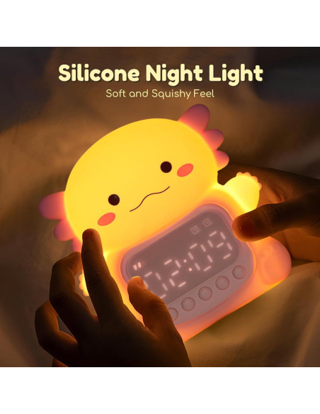 Reloj Despertador Digital Yiliaw Axolotl Rosa con Luz 7 Colores