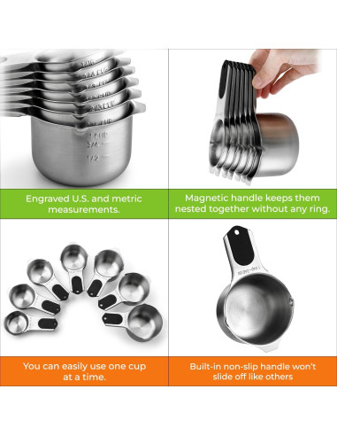 Tazas de Medir Magnéticas Spring Chef - Acero Inoxidable, 7 Piezas