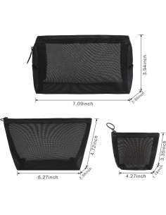 Bolsa Cosmética de Malla Boao 3 Piezas Negra Organizador 2