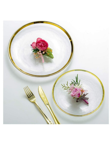 Juego de Platos de Carga NUPTIO 2PCS Vidrio Transparente Dorado
