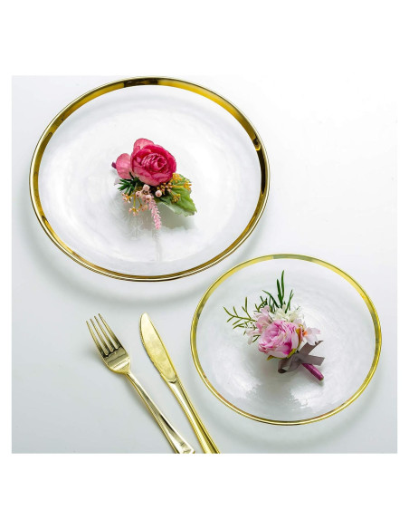 Juego de Platos de Carga NUPTIO 2PCS Vidrio Transparente Dorado