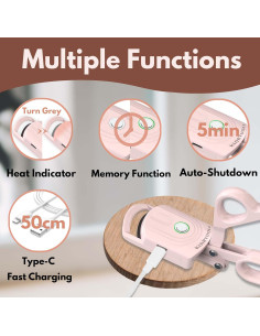 Rizador de Pestañas Calentado KIARYUOLL Rosa 3 Modos USB 2