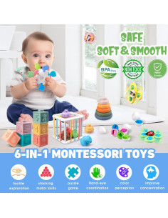 Juguete Montessori 6 en 1 Plunack para Bebés 6-12 Meses 2