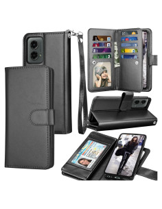 Funda de Cartera Tekcoo para Moto G 2024 5G - Negro, 11 Slots