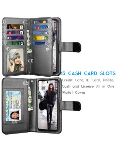 Funda de Cartera Tekcoo para Moto G 2024 5G - Negro, 11 Slots 2