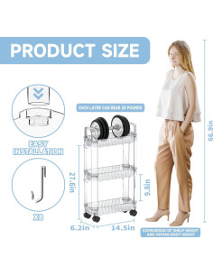Carro Rodante de Almacenamiento Yieach 3 Niveles Transparente 2