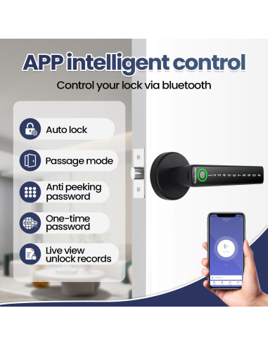 Cerradura Inteligente Kadonio 406 Negra con Huella Dactilar y APP