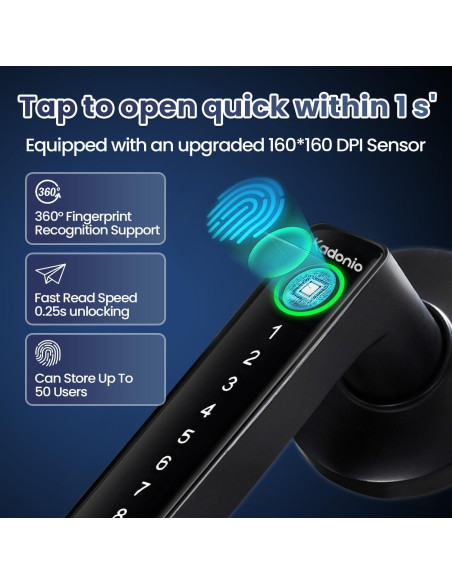 Cerradura Inteligente Kadonio 406 Negra con Huella Dactilar y APP