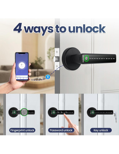 Cerradura Inteligente Kadonio 406 Negra con Huella Dactilar y APP