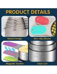 Juego de Tazas Medidoras Magnéticas 5PCS Minteem Acero Inoxidable 2