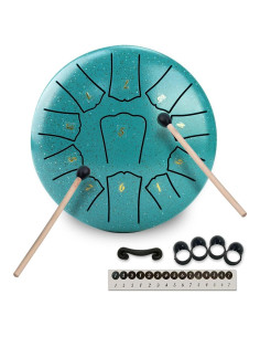 Tambor de Lengua de Acero 11 Notas 15 cm Verde con Mazos