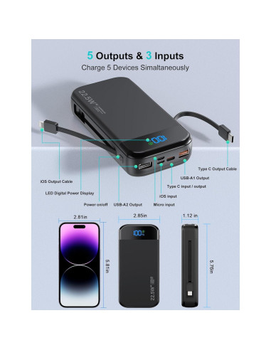 Cargador Portátil LENGSUM 32000mAh con Cables Integrados