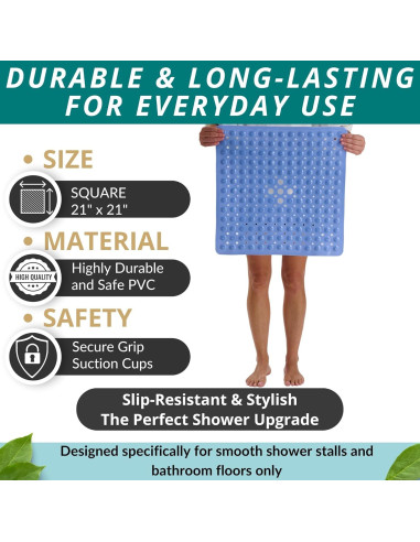 Alfombrilla de Ducha Antideslizante ENKOSI 53x53 cm Azul Aqua