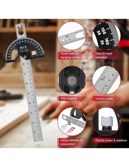 Transportador de Ángulo P.I.T. 203mm Ajustable para Carpinteros