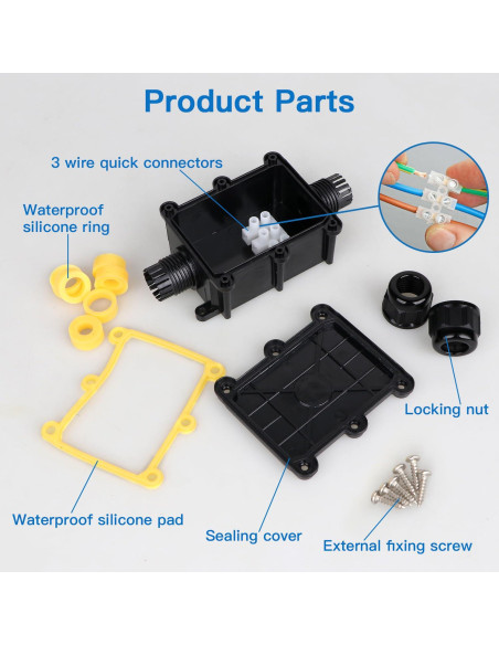 Caja de Conexiones Exterior Impermeable IP68 Helunsi - Negra