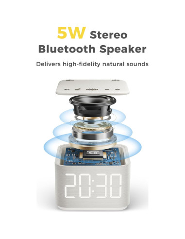 Reloj Despertador Digital Mojikoo con Altavoz Bluetooth 5W
