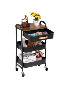 Carro de Maquillaje AGTEK Móvil 3 Niveles Negro con Ruedas