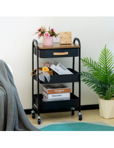 Carro de Maquillaje AGTEK Móvil 3 Niveles Negro con Ruedas 2