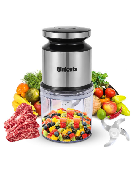 Mini Procesador de Alimentos Qinkada 600ml 400W Picadora Eléctrica Mini Procesador de Alimentos Qinkada 600ml 400W Picadora Eléctrica