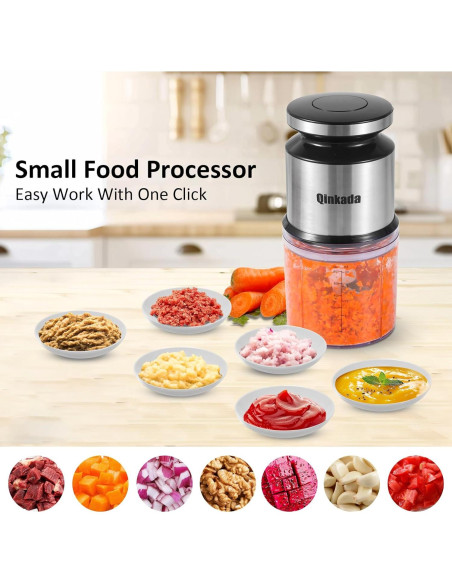Mini Procesador de Alimentos Qinkada 600ml 400W Picadora Eléctrica Mini Procesador de Alimentos Qinkada 600ml 400W Picadora Eléctrica