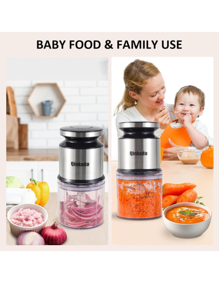 Mini Procesador de Alimentos Qinkada 600ml 400W Picadora Eléctrica Mini Procesador de Alimentos Qinkada 600ml 400W Picadora Eléctrica