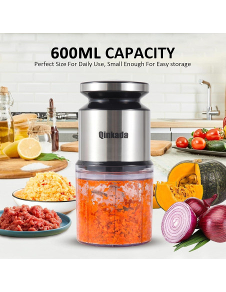 Mini Procesador de Alimentos Qinkada 600ml 400W Picadora Eléctrica Mini Procesador de Alimentos Qinkada 600ml 400W Picadora Eléctrica