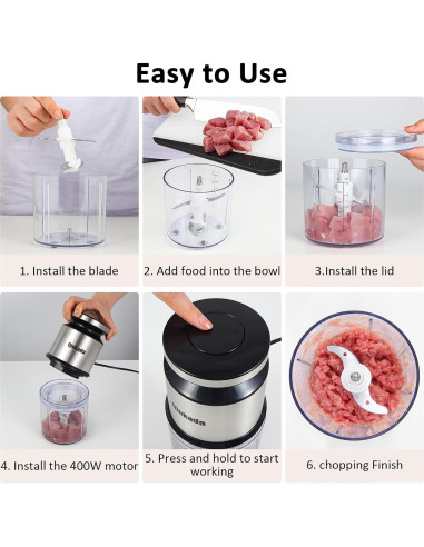 Mini Procesador de Alimentos Qinkada 600ml 400W Picadora Eléctrica