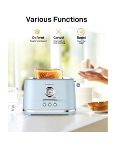 Tostadora 2 Rebanadas Longdeem Azul, Ranuras Anchas, Apagado Automático 2