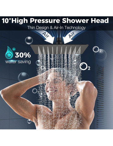 Cabezal de Ducha de Lluvia PDPBath 10" Acero Inoxidable Negro Mate