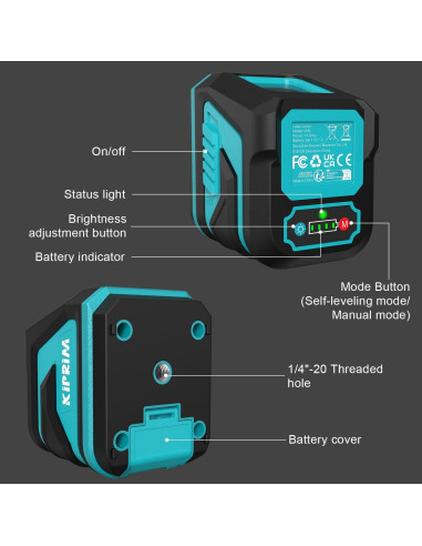 Nivel de láser verde Kiprim LV8 con autonivelación y brillo ajustable