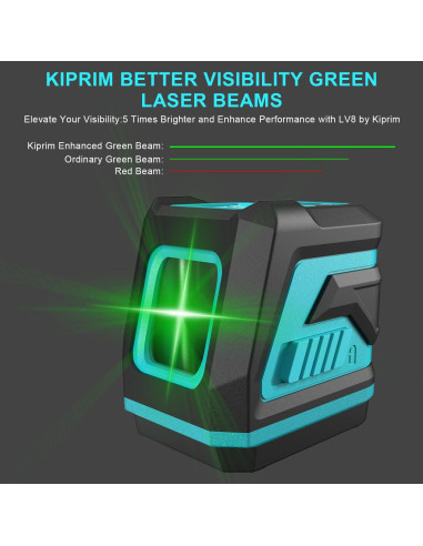 Nivel de láser verde Kiprim LV8 con autonivelación y brillo ajustable