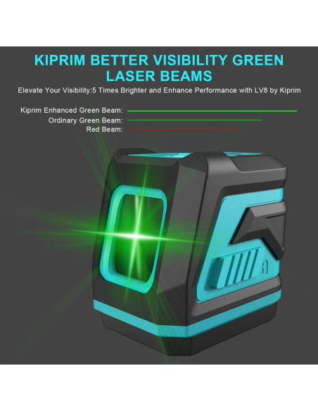 Nivel de láser verde Kiprim LV8 con autonivelación y brillo ajustable