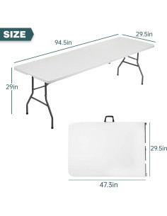 Mesa Plegable Rectangular FDW 240x75 cm Blanca para Fiestas 2