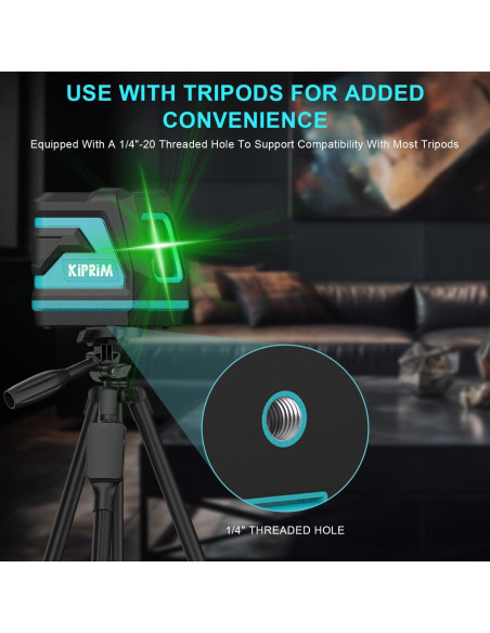 Nivel de láser verde Kiprim LV8 con autonivelación y brillo ajustable