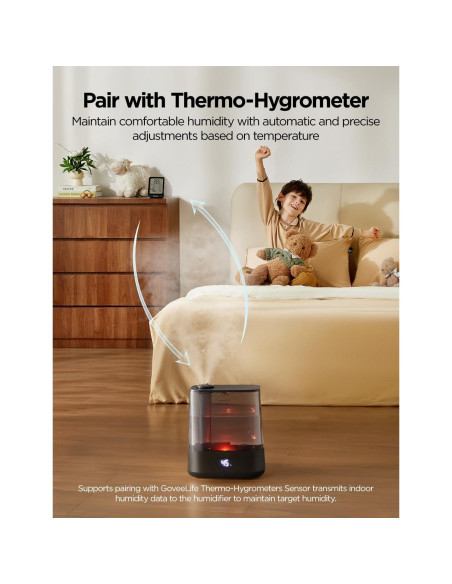 Humidificador Inteligente GoveeLife 6L Negro, Control WiFi, 60H