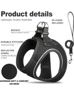 Conjunto Arnés y Correa Fida para Gatito y Cachorro Negro 2