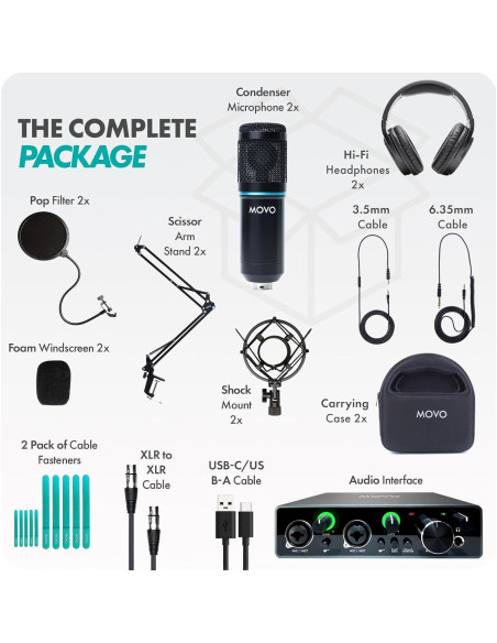 Kit de Podcast Movo PodKit2AH para 2 Micrófonos USB-C