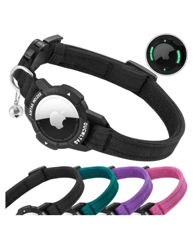 Collar GPS para Gato OUCWLTAG con Soporte AirTag Negro 17.78-25.4 cm