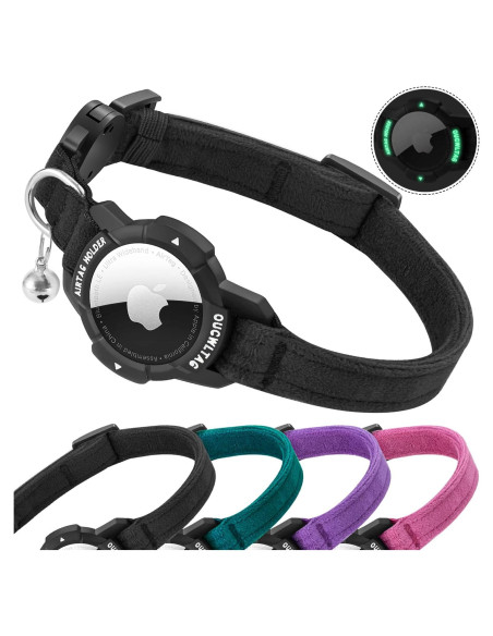 Collar GPS para Gato OUCWLTAG con Soporte AirTag Negro 17.78-25.4 cm
