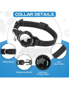 Collar GPS para Gato OUCWLTAG con Soporte AirTag Negro 17.78-25.4 cm 2