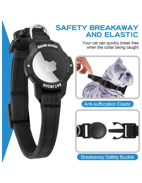 Collar GPS para Gato OUCWLTAG con Soporte AirTag Negro 17.78-25.4 cm