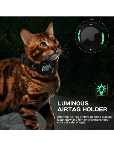 Collar GPS para Gato OUCWLTAG con Soporte AirTag Negro 17.78-25.4 cm