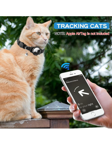 Collar GPS para Gato OUCWLTAG con Soporte AirTag Negro 17.78-25.4 cm