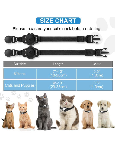 Collar GPS para Gato OUCWLTAG con Soporte AirTag Negro 17.78-25.4 cm