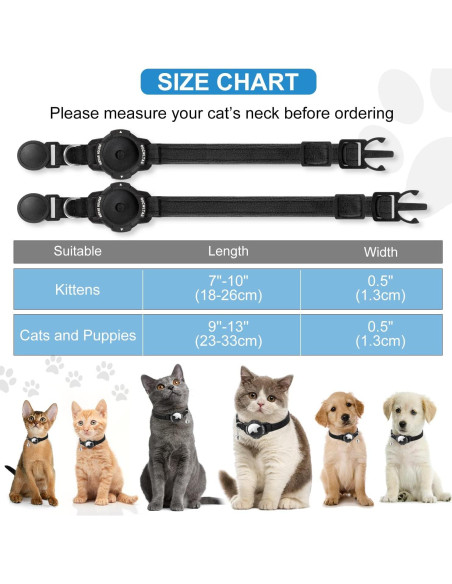Collar GPS para Gato OUCWLTAG con Soporte AirTag Negro 17.78-25.4 cm