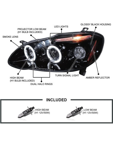 Faros Proyector Spec-D Tuning Ahumado para Toyota Corolla 2003-2008