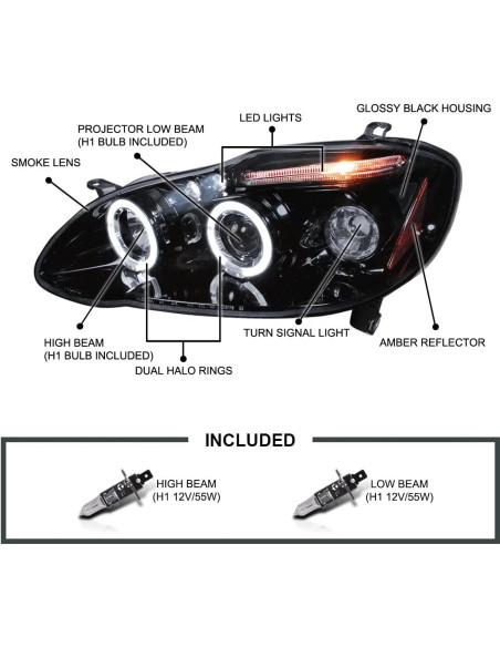Faros Proyector Spec-D Tuning Ahumado para Toyota Corolla 2003-2008