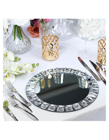 Platos de Cargador de Espejo de Vidrio TCF Linen - 33 cm - Paquete de 2